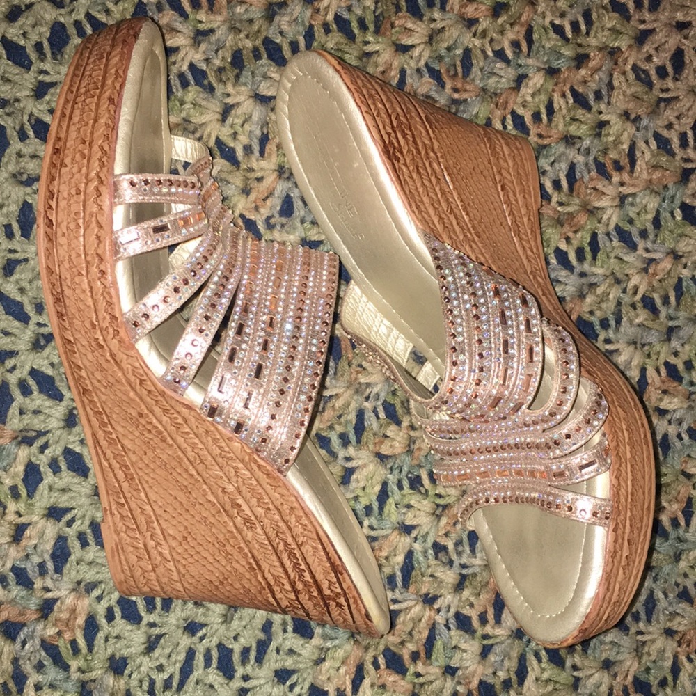 Madeline Stuart Strappy Rhinestone Sandal Wedges 8.5
